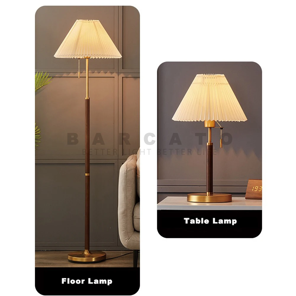 American Floor Lamp Vintage Pleated Fabric Standing Lights Living Room Study Bedroom Home Design E27 Standing Lamps Night Light