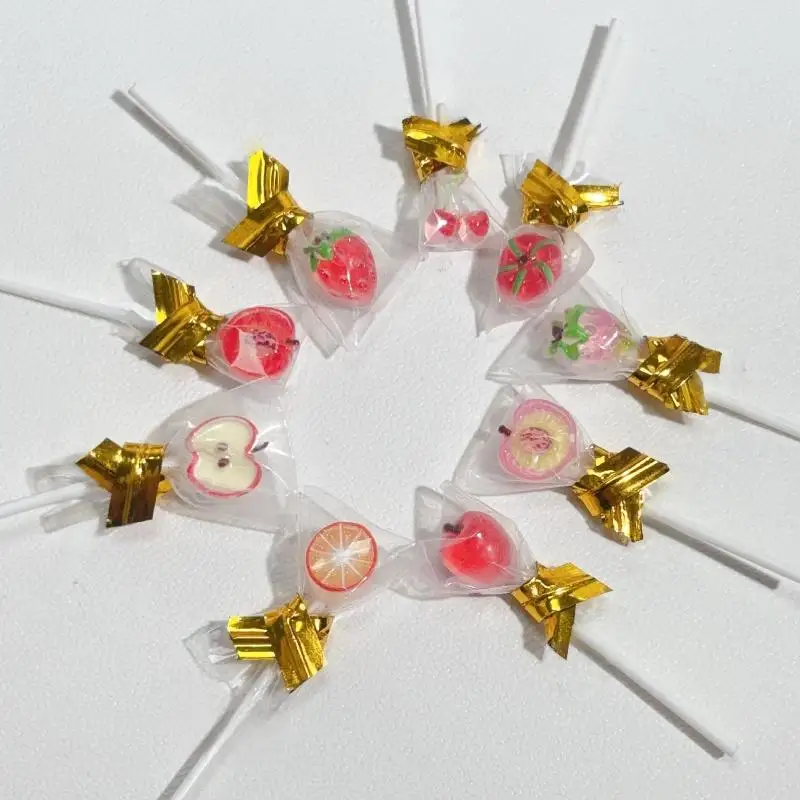 6Pcs Fruit Lollipop Model Decoration 1:12 Dollhouse Miniature Candy DIY Accessories Kitchen Food And Play Toys Photography Props