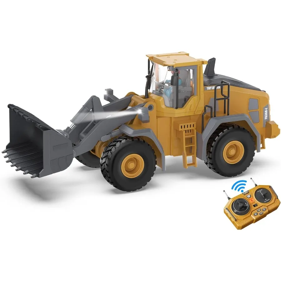 

Металлический радиоуправляемый колесный погрузчик, игрушка, реалистичные рабочие огни и звуки, масштаб 1:20, 9-канальный пульт дистанционного управления, строительные игры, тракторные игрушки