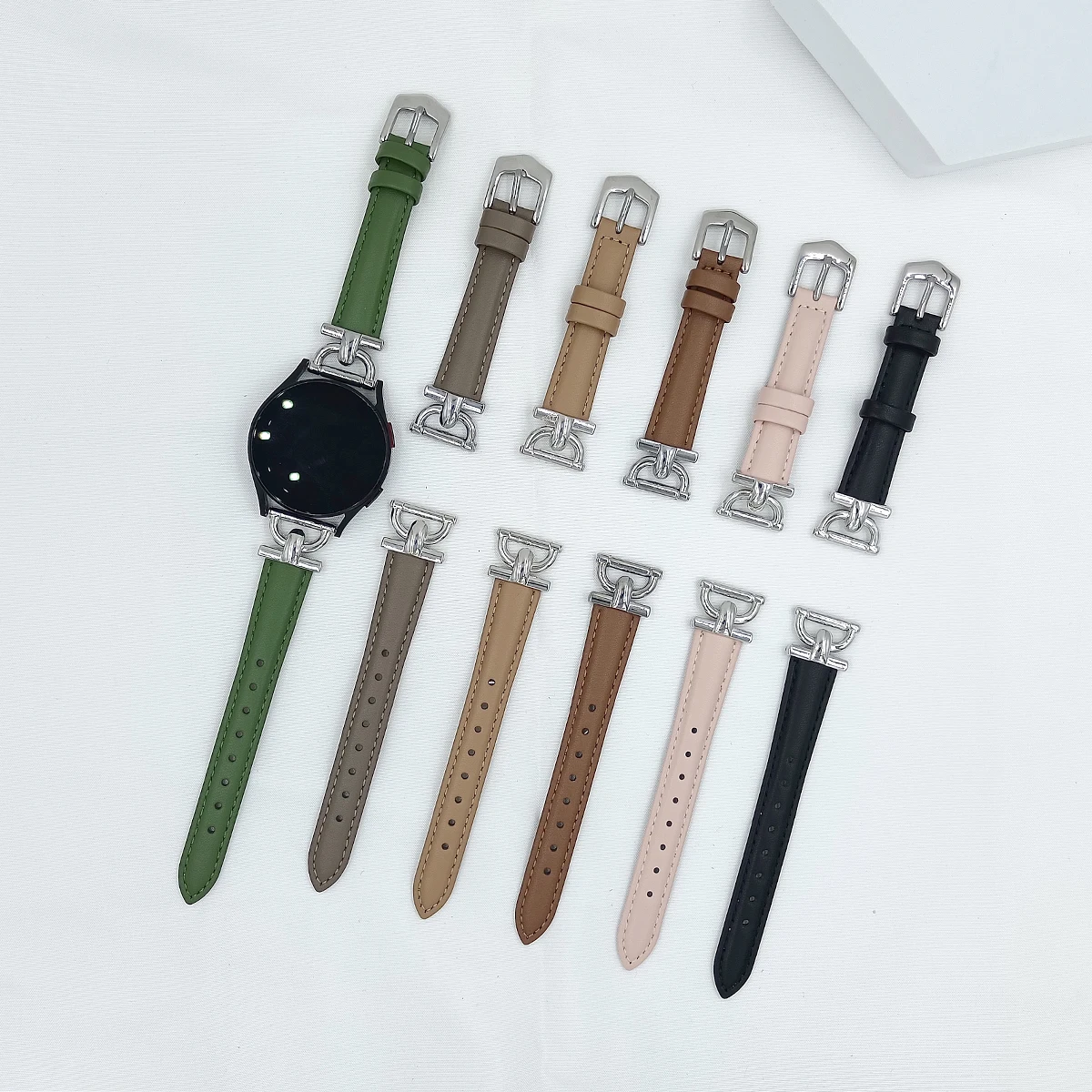 20 22mm Metal+Leather Strap For Samsung Galaxy Watch4 5 6 Active2 bend for huawei watch GT4/GT/2e/pro 42/46mm Replacement Strap