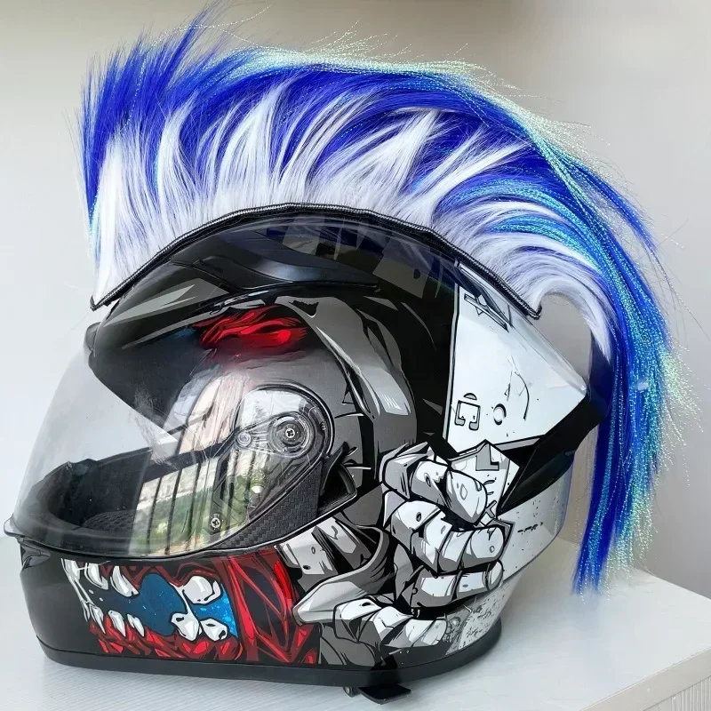 Mohawk Helmet Wig Motorcycle Helmet Decorations Wigs Cockscomb Motocross Full Face Off Road Helmet Decoration Hair Sticker Paste