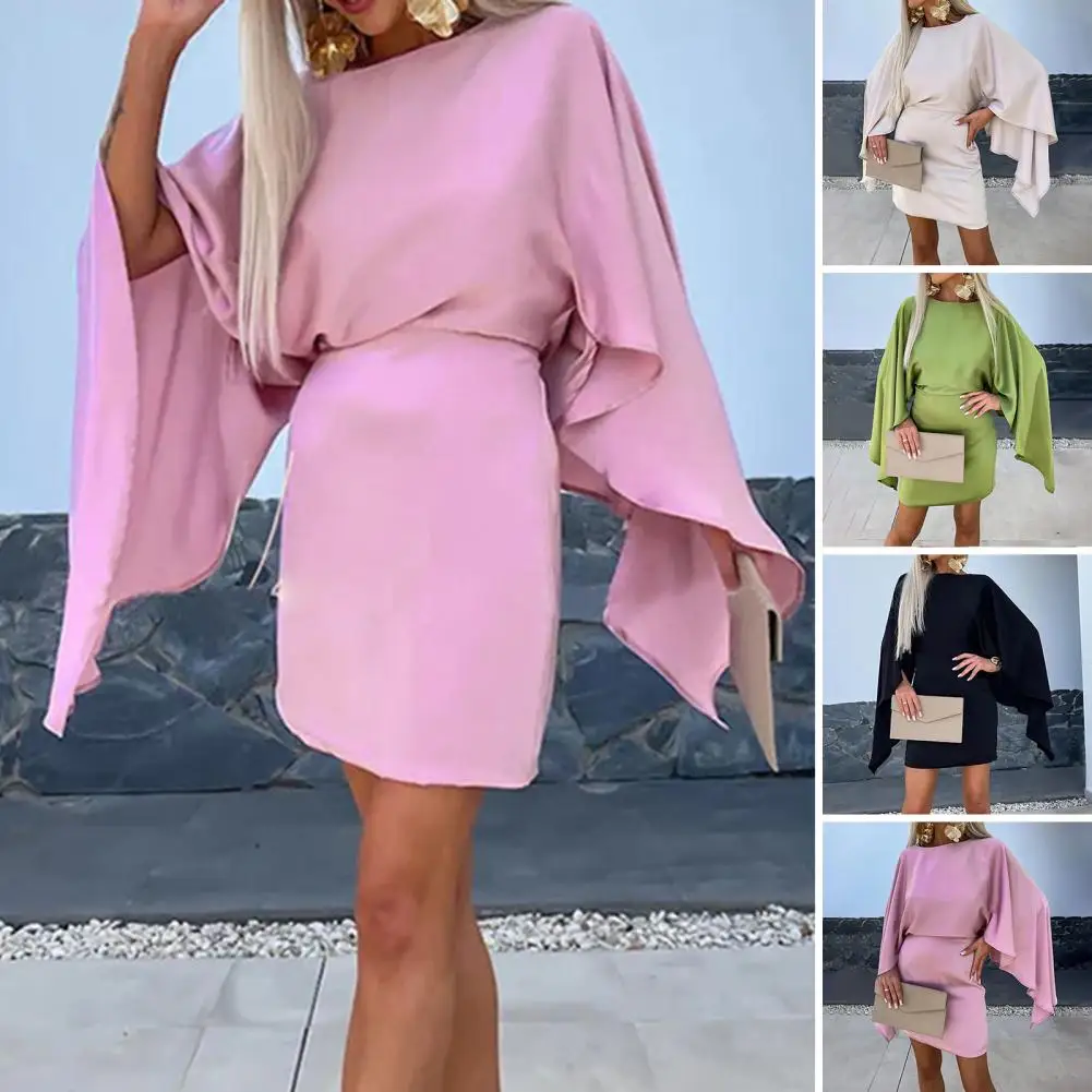 

Spring Summer Elegant Dresses For Women Batwing Sleeve Elastic Waist Party Dress Women Fashion Mini Short Dress 2024