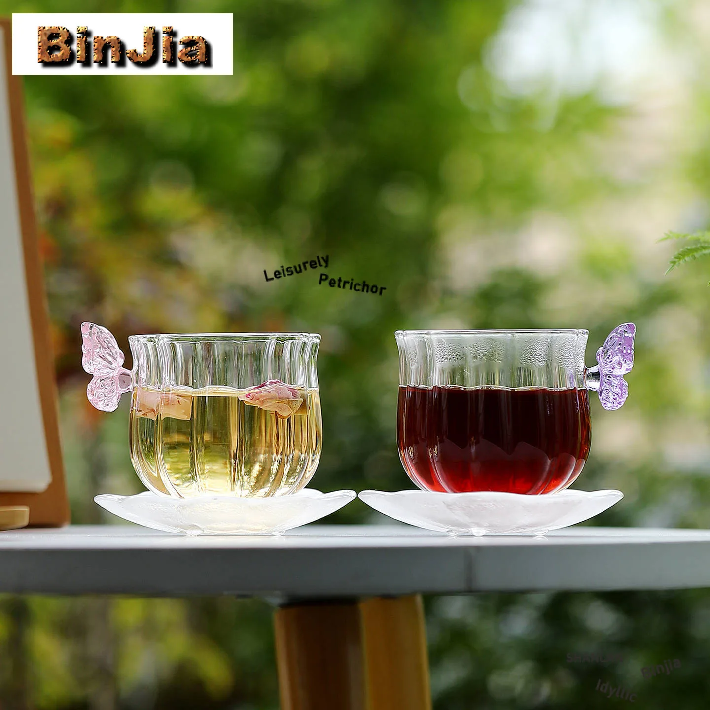 

150ml Butterfly Glass Coffee Mug With Plate Cappuccino Latte Cup Afternoon Tea Mug Cup Saucer Kit Teaset Ornaments Collection