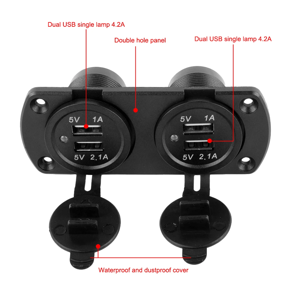Double prise de chargeur d'alimentation USB pour caravane camping-car et bateau encastré 12V 24V avec Protection contre les surcharges