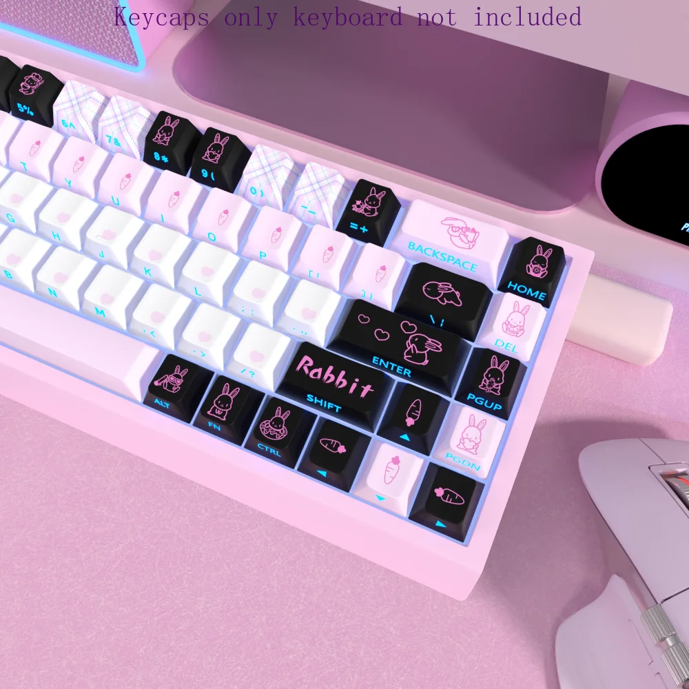 Cute Rabbit Binary Keycap Set PBT Cherry Side-engraved Translucent Adapted To MX Switch Magnetic Shaft Mechanical Keyboards.
