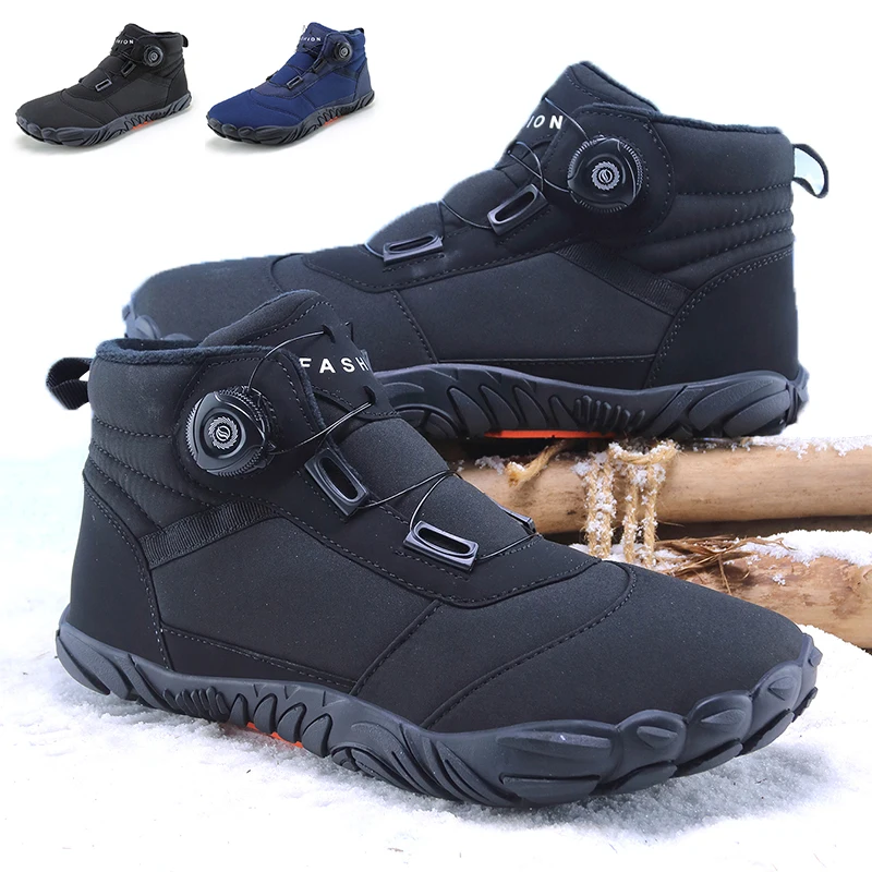 Women Barefoot Boots for Winter Snow Boots for Men Plush Warm Ankle Shoes Automatic Buckle Shoelace Hiking Shoes Plus Size