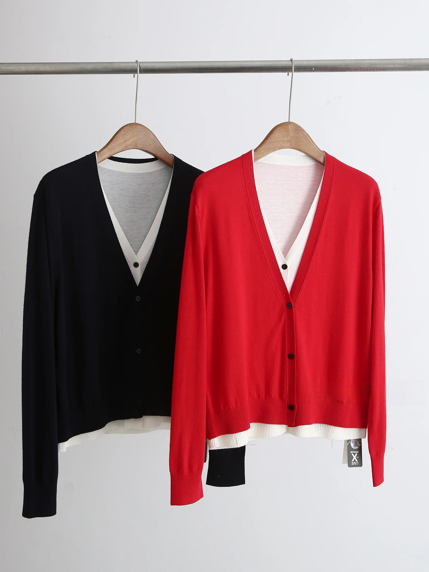 

Women's Long Sve Knitted Wool Sweater Casual Sle Fake Two-Piece V-Ne Button-Up Cardigan Pure Camere 00% Autumn Winter