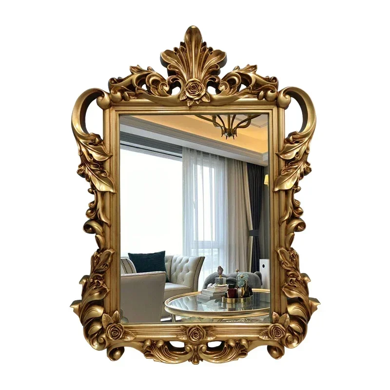 TTA13 Decorative Mirror French Three-dimensional Carved Picture Frame Mirror Retro Entrance American Bathroom Mirror European Ar