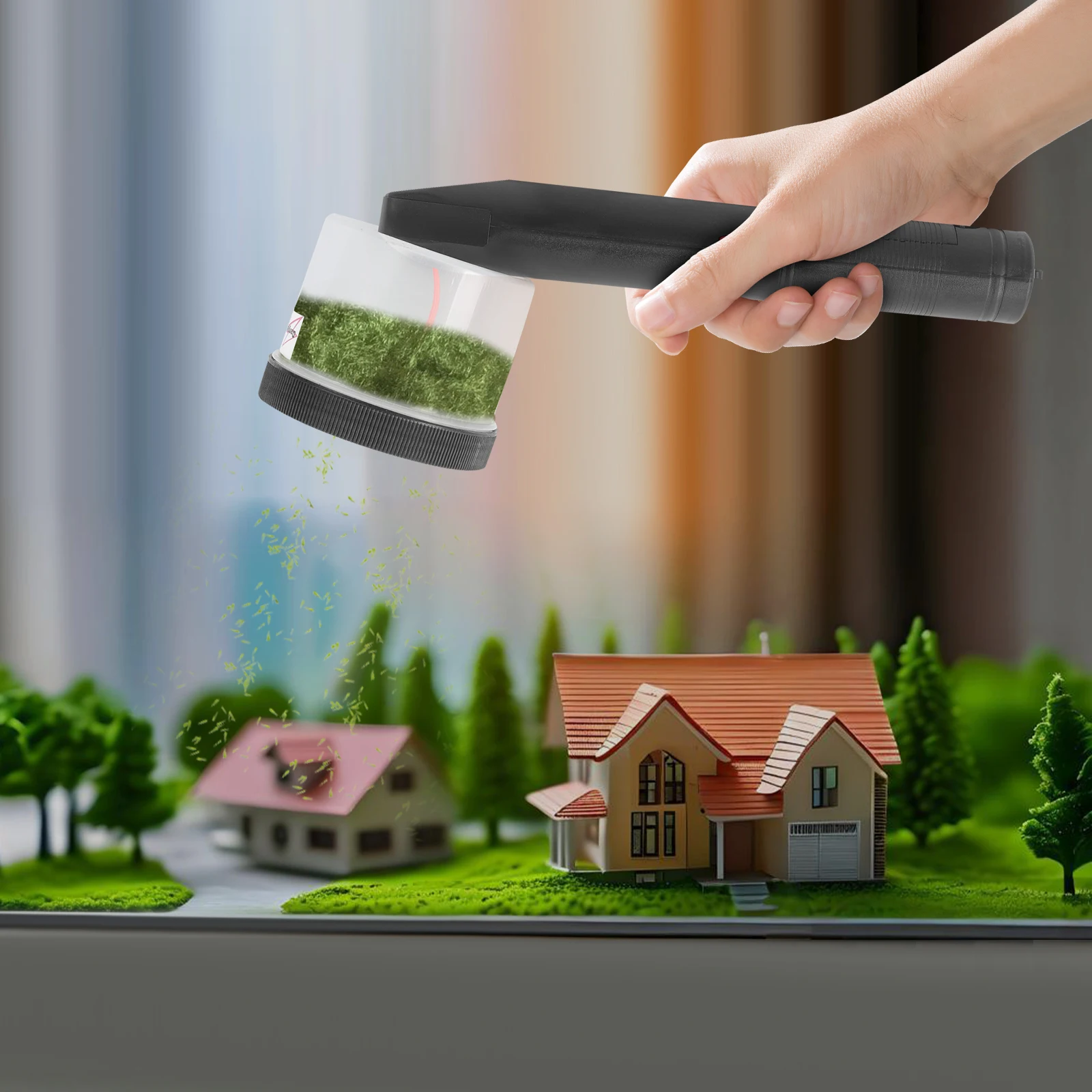 Portable Static Grass Applicator, Battery-Powered Flocking Machine with 2 Sieves for Model DIY Mini Terrain Making