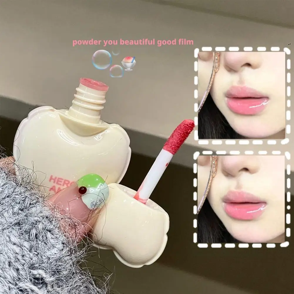 6 Colors Cute Heart Mirror Glass Liquid Lipstick Love Shaped Pink Water Light Lip Stain Tint Non-Stick Cup Blush Korean Makeup