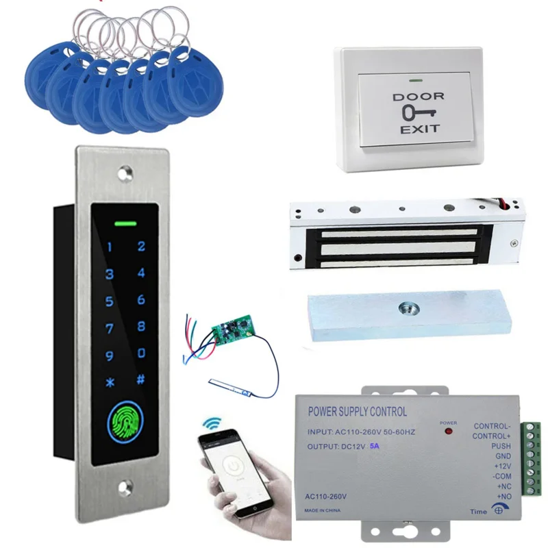 

Wifi option Waterproof Door Access Control System Biometric Fingerprint RFID Keypad 12V 5A Power Supply 180KG Magnetic Locks kit