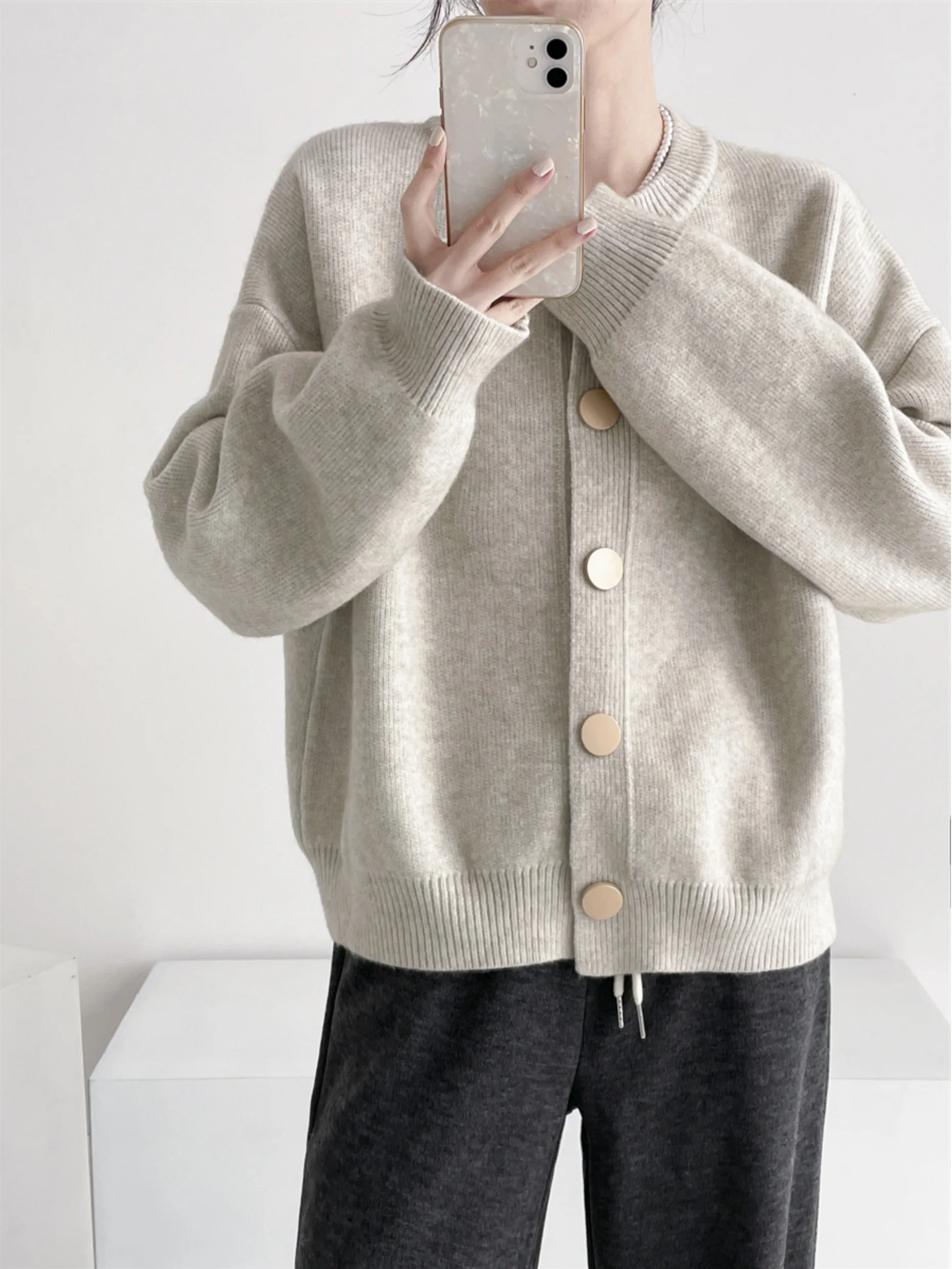 

Осень-зима, новый женский вязаный кардиган, свитер, круглый Ne, свободная посадка на одной пуговице, удобная верхняя одежда в корейском стиле