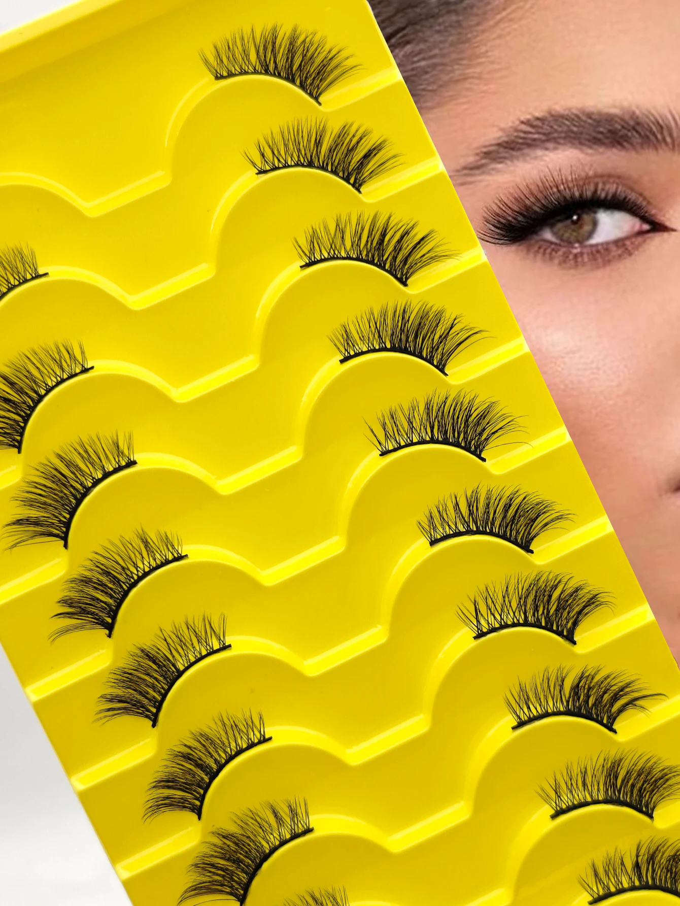 Medias pestañas 7/10 Piars medias pestañas suaves naturales pestañas de ojos de gato herramienta de maquillaje extensión de pestañas postizas esponjosas Faux Cils