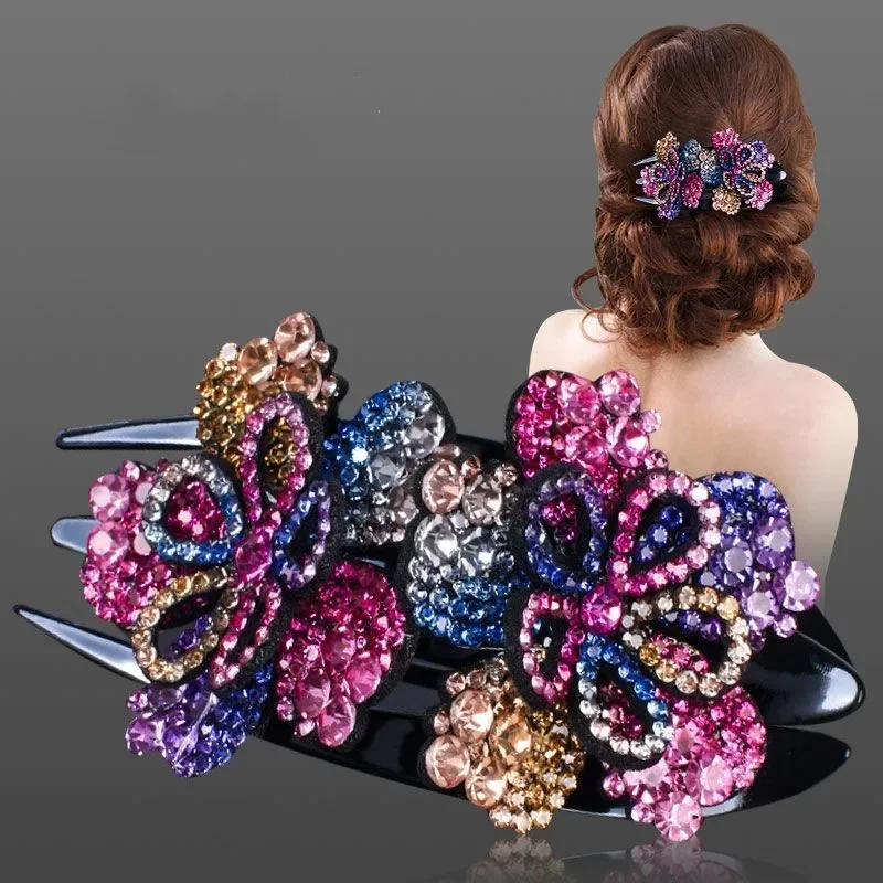 

Fashion Zircon Flower Hairpin Elegant Hair Accessories for Women Retro Luxury Acrylic Clasp Clip Headwear Mom Jewelry Tiara Gift