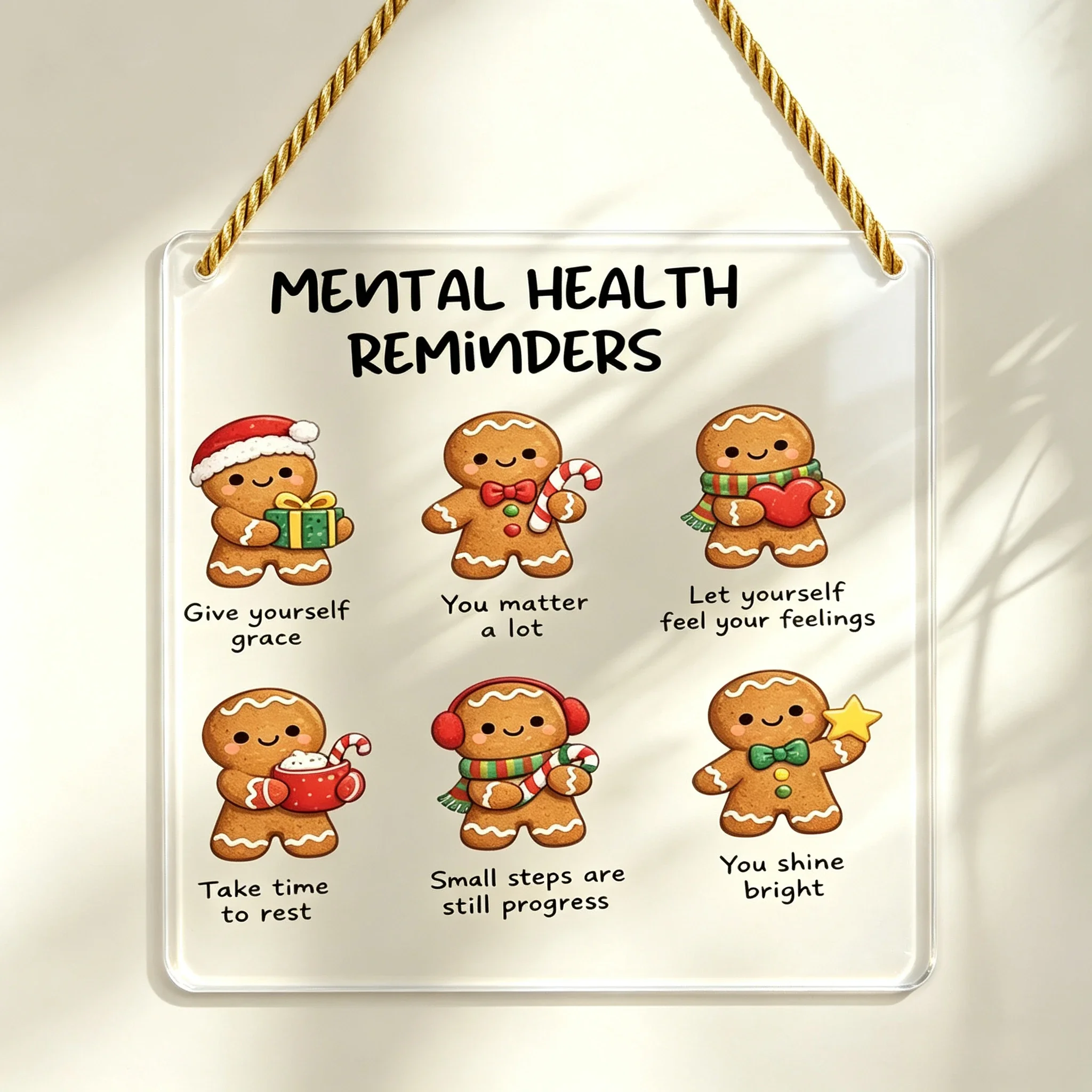 Cute Christmas Gingerbread Clear Acrylic Door Sign,Positive Affirmation Gingerbread Man Acrylic Wall Plaque, Winter Home Ornament