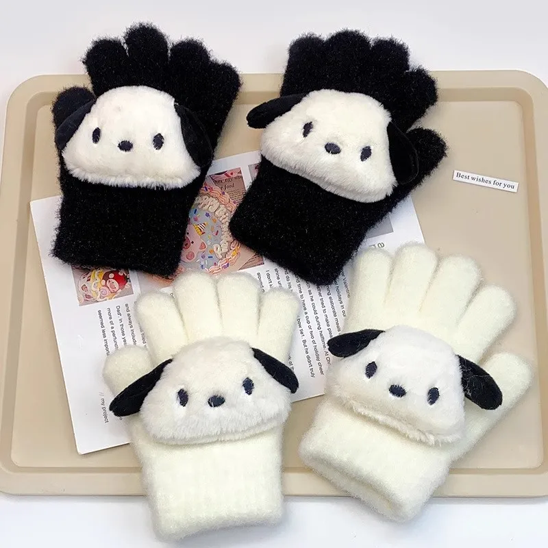 

Sanrio Children's Gloves Girls Winter Warm Split Finger full finger 2024 New Padded and Thickened Five-Finger Sets