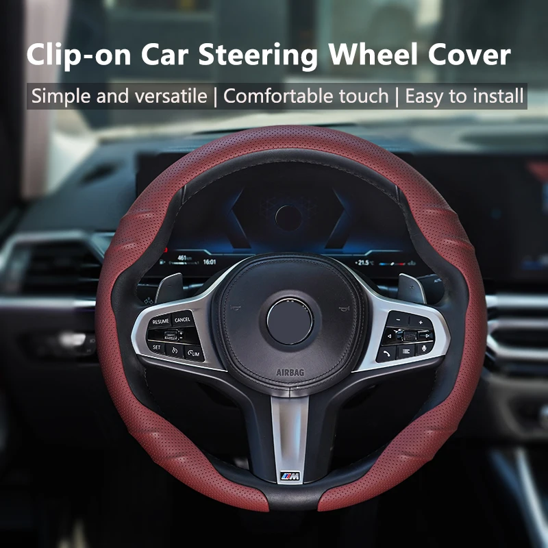

Clip-on Car Round Steering Wheel Cover, Anti-Slip & Sweat-Absorbent, Nappa Texture, Universal for All Seasons