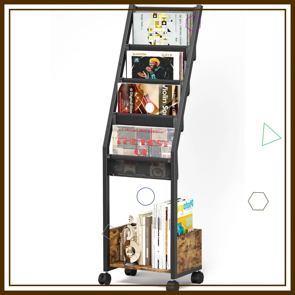 

4-Tier Vinyl Record Storage Stand with Wheels, Holds 100 Records, Books & CDs, Easy Assembly