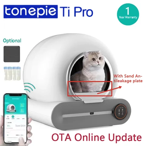 Tonepie 자동 스마트 고양이 쓰레기 상자, 앱 제어, 애완 동물 변기 쓰레기 트레이, 이온 탈취제, 65L
