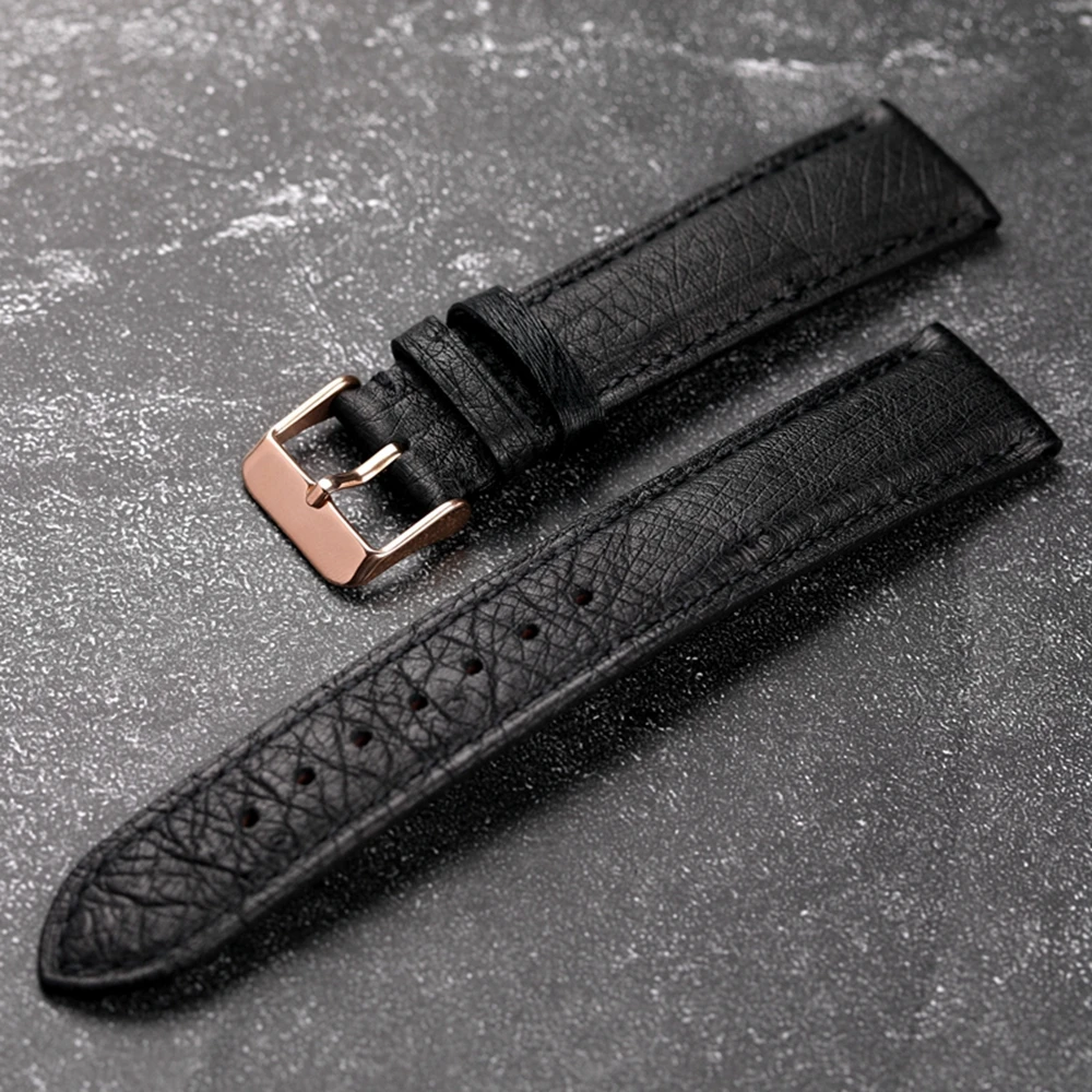 Handmade South African Ostrich Leather Black Strap 18 19 20 21 22MM Vintage Leather Bracelet Men Bracelet Height Leather