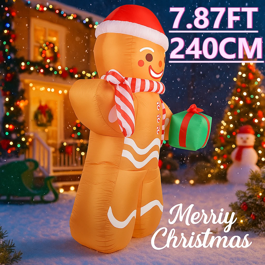 7.87FT نفخ LED ساحة ديكور الزنجبيل رجل قصب الحلوى هدية صندوق عيد الميلاد لعبة المورد ديكور المنزل هدية مزخرفة عيد الميلاد عطلة