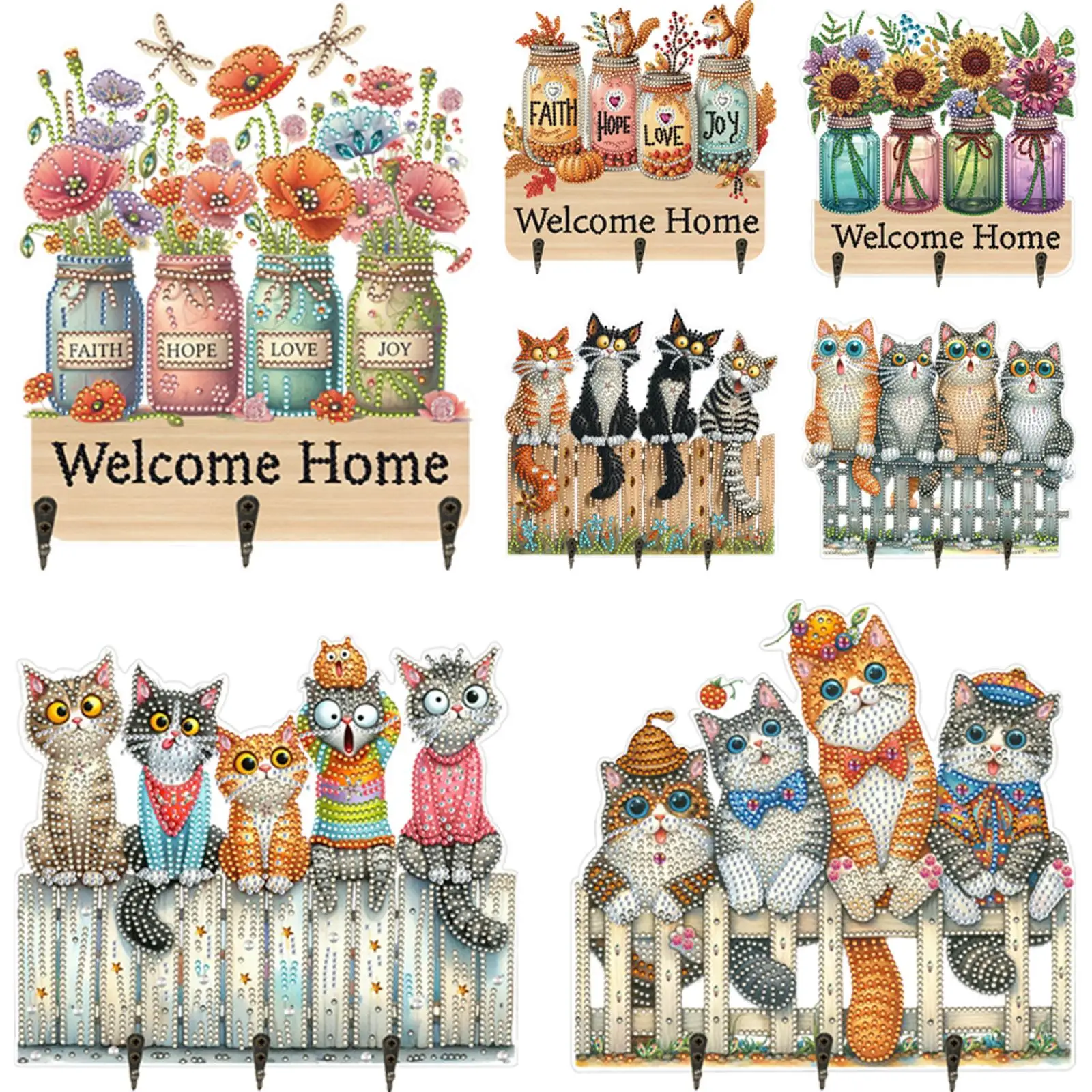 

Funny Kitten Diamond Art Craft Wall Hooks DIY Diamond Painting Art Hooks 3 Hooks Diamond Painting Hook Rail for Wall Cabinet