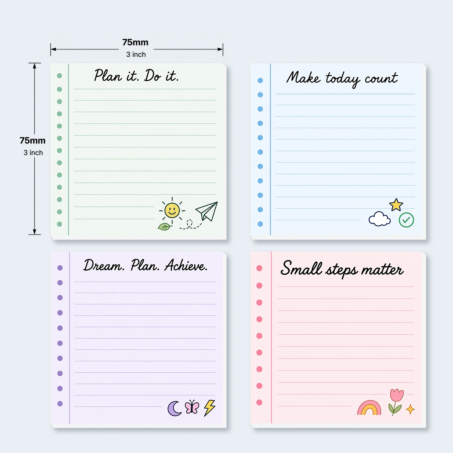 pcs Cute Aesthetic Sticky Notes Set, Lined Self Stick Memo Pads with Decorative Designs, Removable Adhesive To Do List Notes