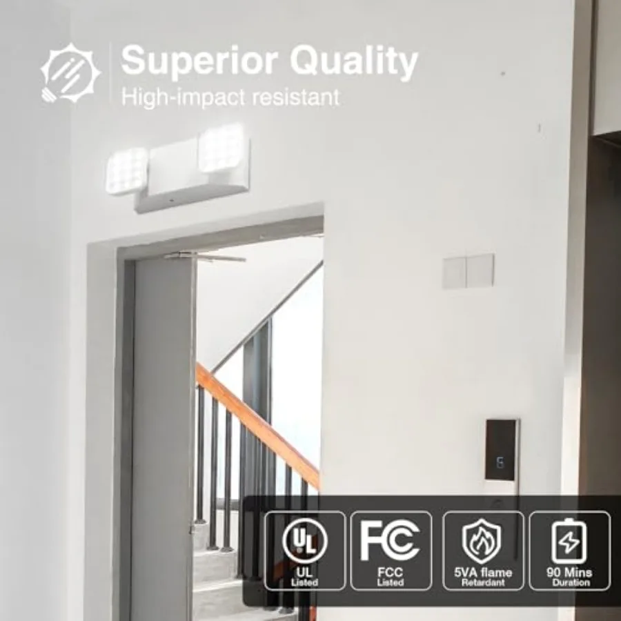 LED Emergency Lights for Business, with Battery Backup, Two Head Adjustable LED Emergency Square Lighting, UL 924 Certified