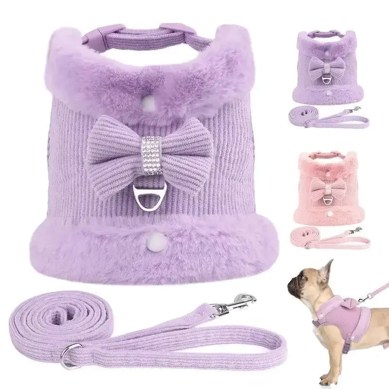 

Soft Warm Dog Harness Leash Set Cute Chihuahua Yorkie Small Dog Cat Harnesses Vest Clothing With Bowknot for Pug French Bulldog