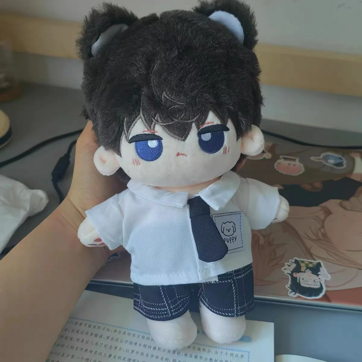 Conjunto de ropa de muñecas de peluche Kawaii de 20cm, conjunto de 3 muñecas geniales de clase policial, disfraz de Anime Kpop Idol, traje negro,