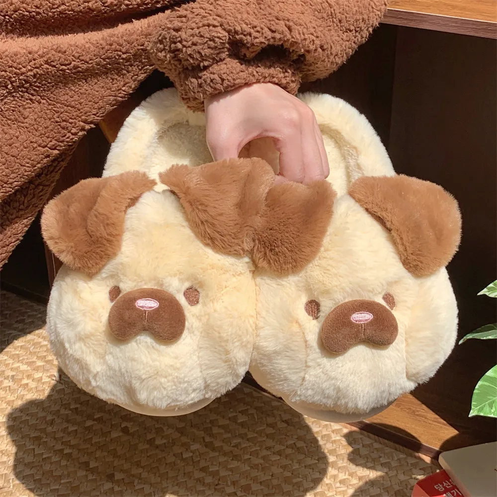 

Women's Cute Cartoon Dog Slippers Winter 2025 New Plush Fleece Lined House Shoes Warm Cozy Indoor Slides Non Slip Home Footwear