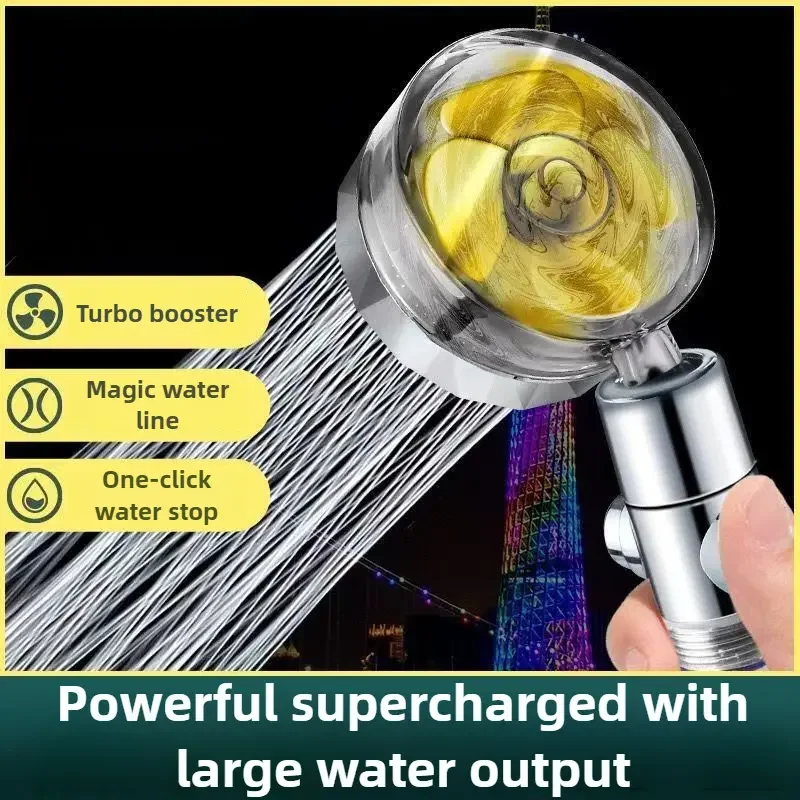 

High-Pressure Shower Head Handheld Turbo Fan Showerhead with 5 Filters Water Saving Spray Rainfall Shower Bathroom Accessories