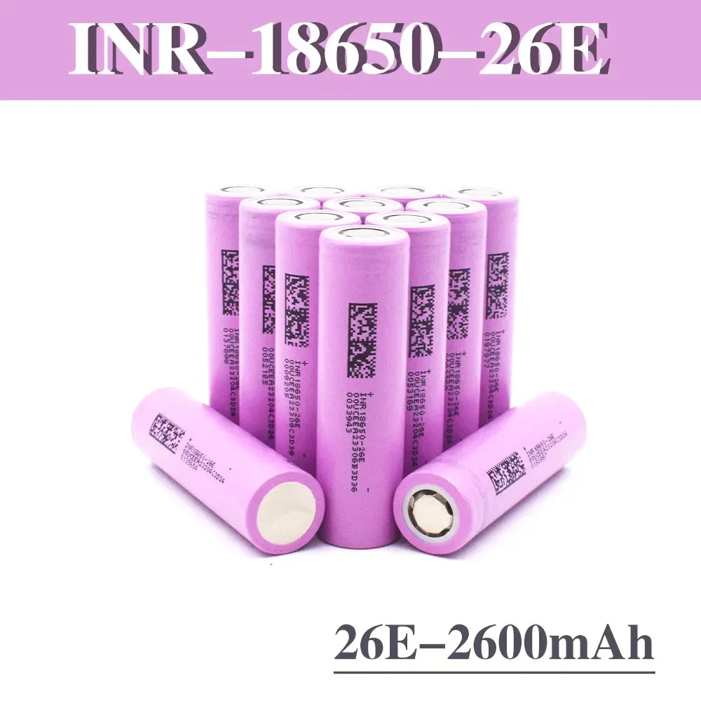 INR18650-26E 2600mAh Lithium-ion Rechargeable Battery 5C1000 Cycles 3.7V Electric Bicycle Screwdriver and Other   Batteries