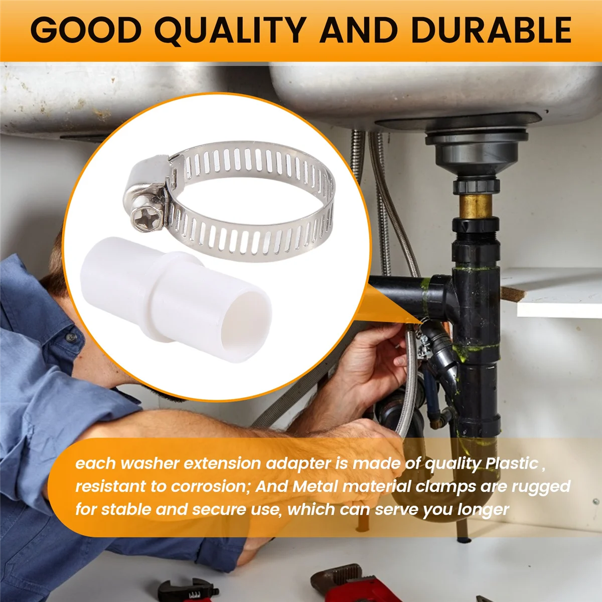 2 Pieces Washing Machine Drain Hose Connectors Washer Extension Adapter with 4 Pieces Drain Hose Clamps HOT