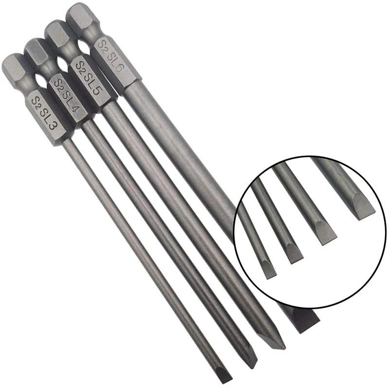 16Pcs Long Magnetic Screwdriver Bits Set Slotted+Cross+Hex+Torx Drill Bit Set 1/4 Inch Hex Shank 100mm Length