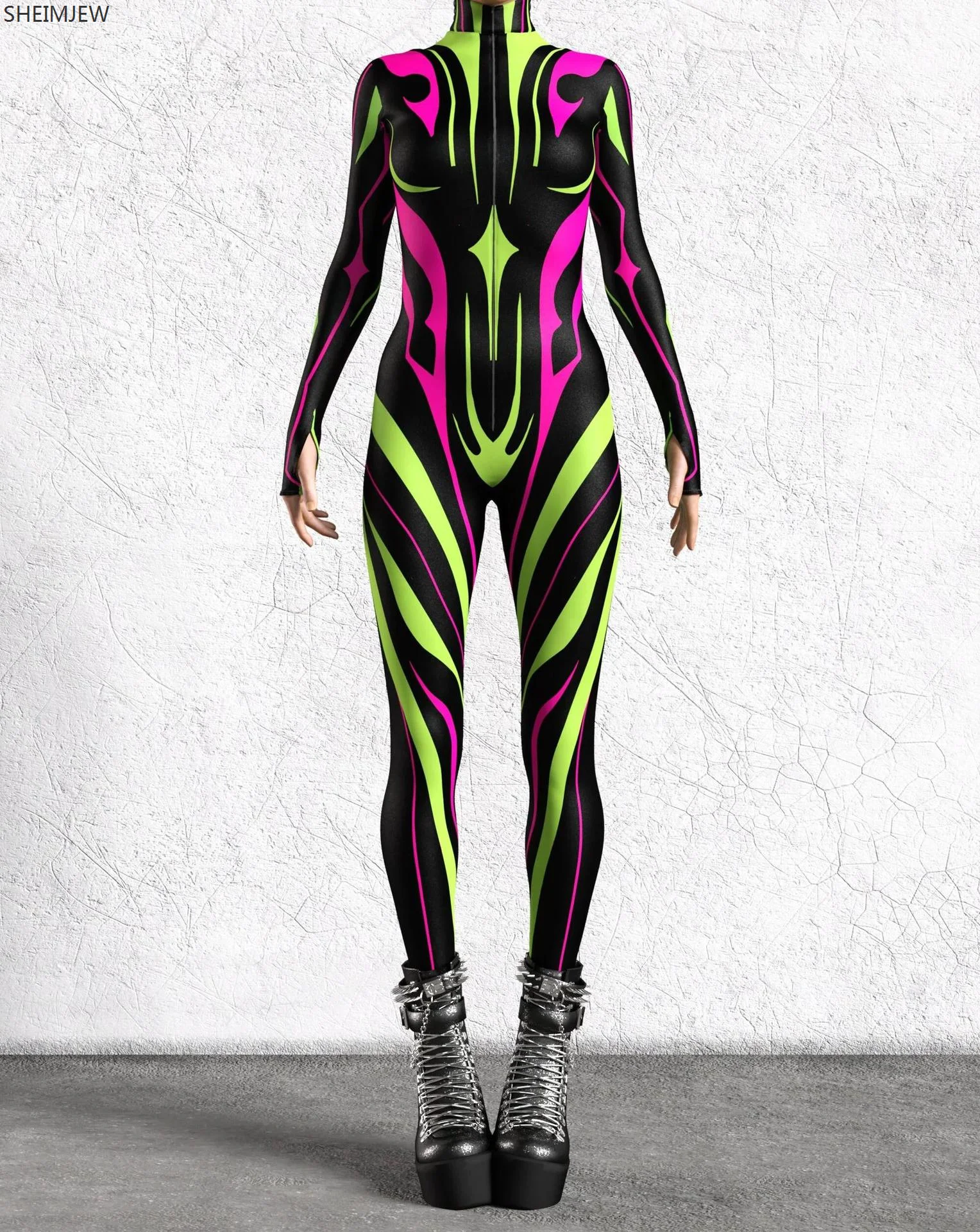 Halloween Colorful 3D Printing Women's Jumpsuit Adult Sexy Roleplay Bodysuit Party Stage Performance Monos Catsuit Rave Outfit