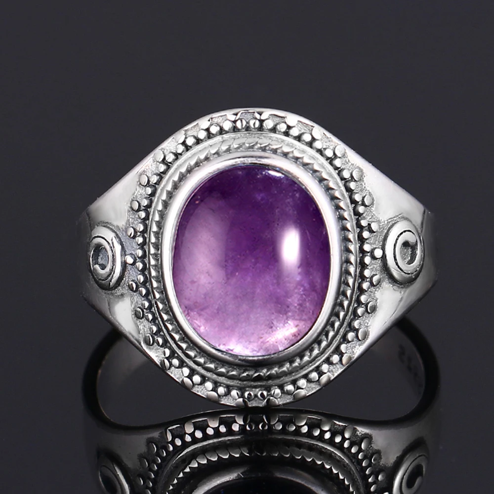 S925 Silver Ring Big Oval 8*10MM Natural Moonstone Turquoise Lapis Tiger Eye Rings for Women Gifts Fine Jewelry