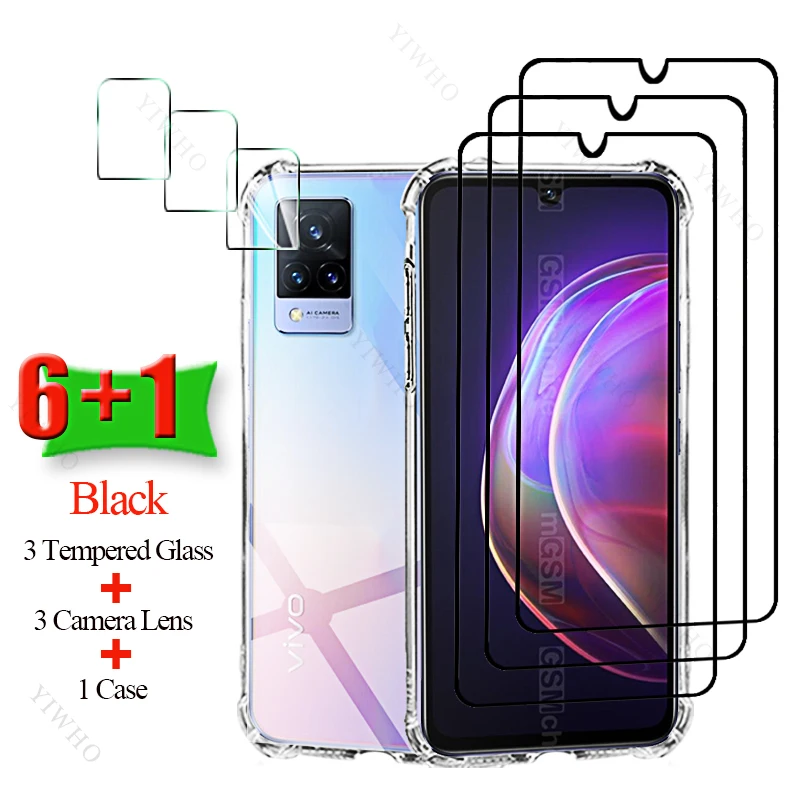 6+1 Tempered Glass Screen Protector for Vivo V21 V21e V21s V20 2021 SE Pro 5G Soft Silicone Case Camera Lens for Vivo V 21 20 5g