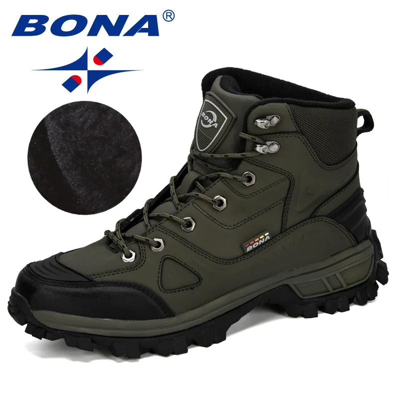 BONA-Sapatos esportivos de couro para homens, sapatos de caminhada ao ar livre, sapatos esportivos de inverno, sapatos de trekking, novos designers,