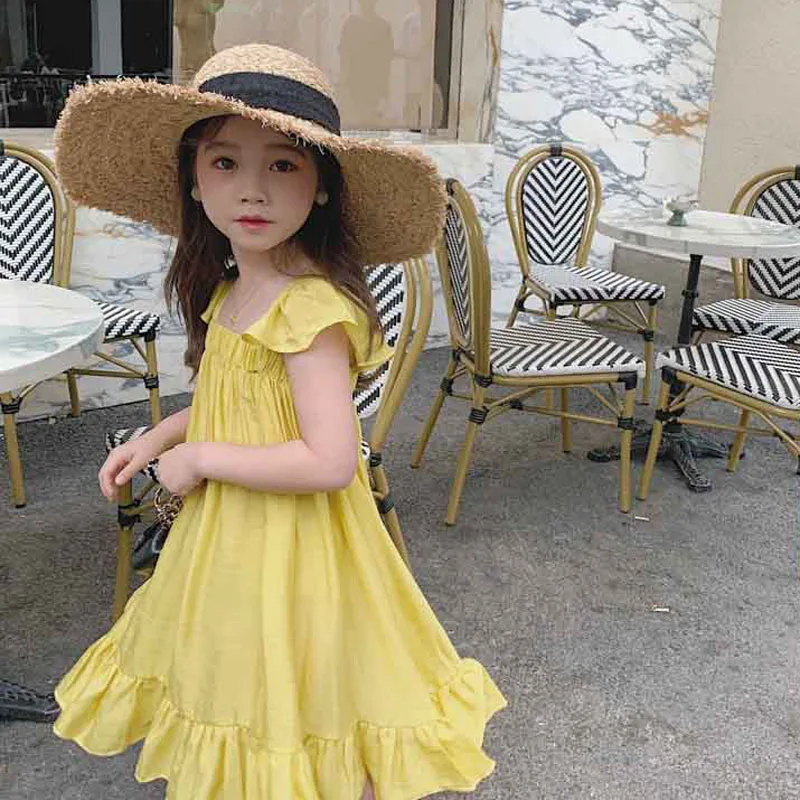 

Baby Kids Clothes Children'S Clothing Summer Girls Dress Holiday Style Casual Comfortable Loose Sweet Sweet Flying Sleeve Dress