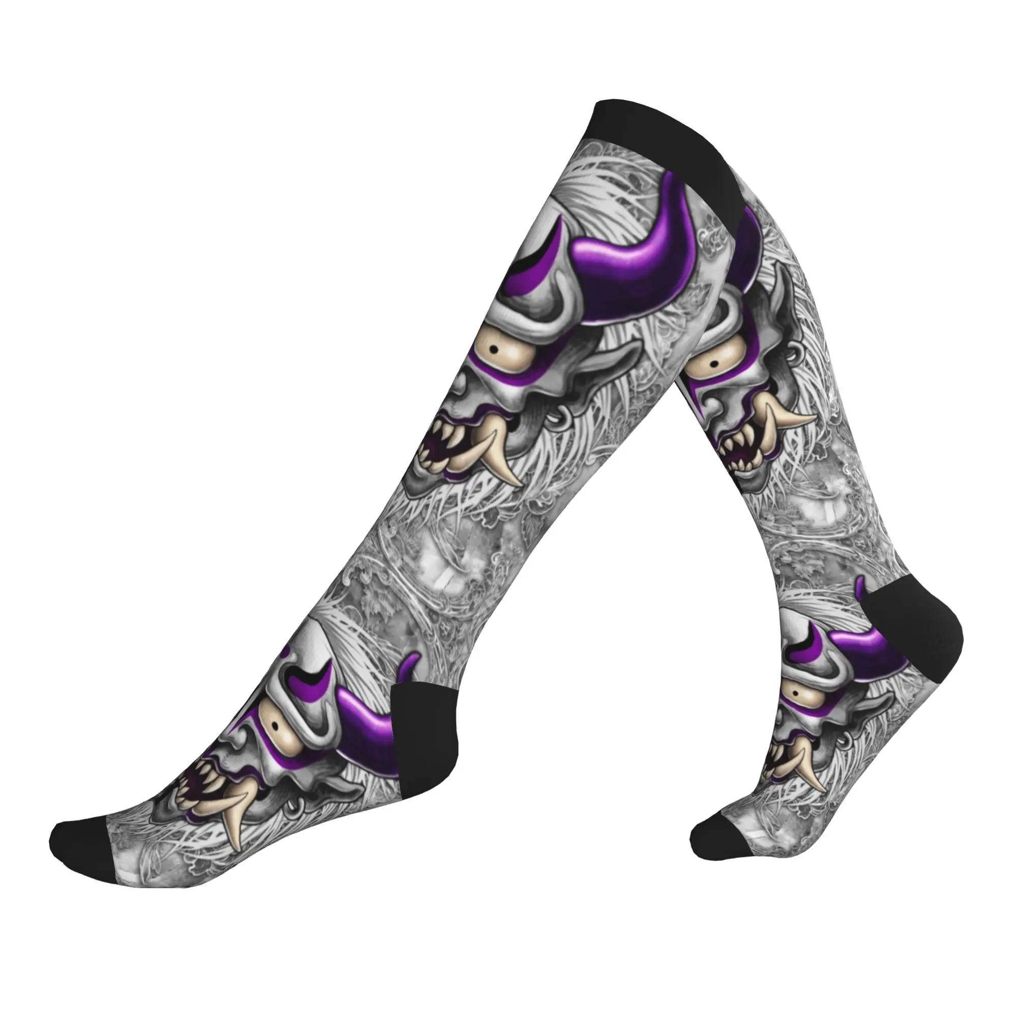 Purple Goth Oni Japan Samurai Demon Dress Socks Men's Women's Warm Fashion Novelty  Sports Compression Socks