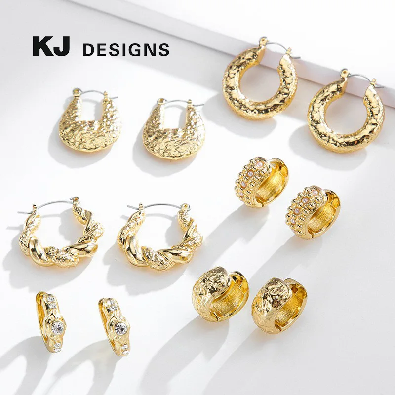 KJ designer original knock pattern HOOP ring earrings women, metal retro texture McQueen stud earrings