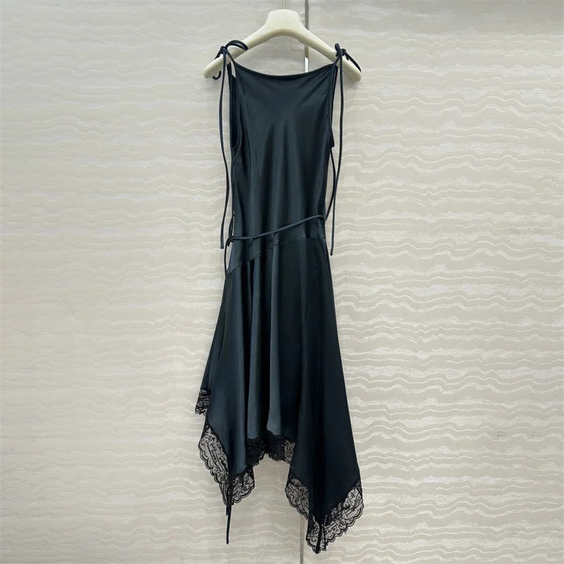 ชุดสตรีใหม่ลูกไม้Patchworkชุดยาวสําหรับฤดูใบไม้ร่วง2025ซาตินSlim MidiชุดBackless Party Dresses