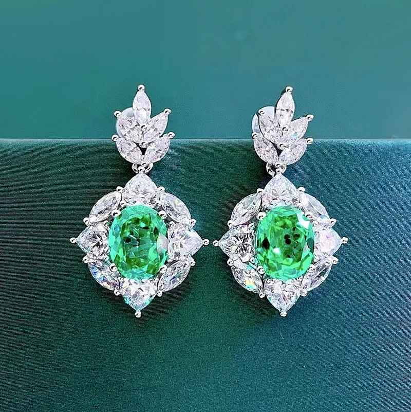 S925 Silver Ear Nail Parlor Green 10 * 12 Ear Nail Women's High end Luxury Set Rich Women's Versatile Earring Jewelry