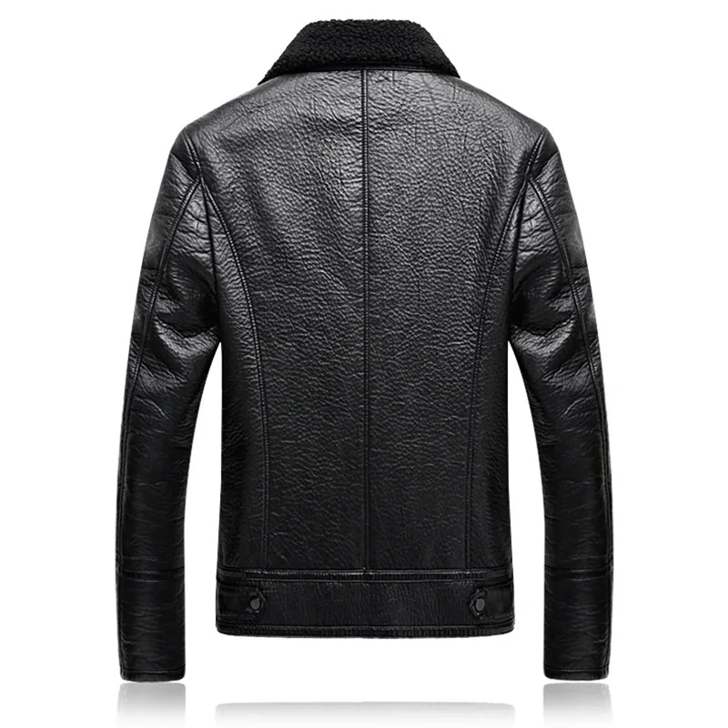 Men Suede Leather Winter Jacket Motorcycle Bike Coat Warm Black Stand Collar Clothing M-5XL Top Quality