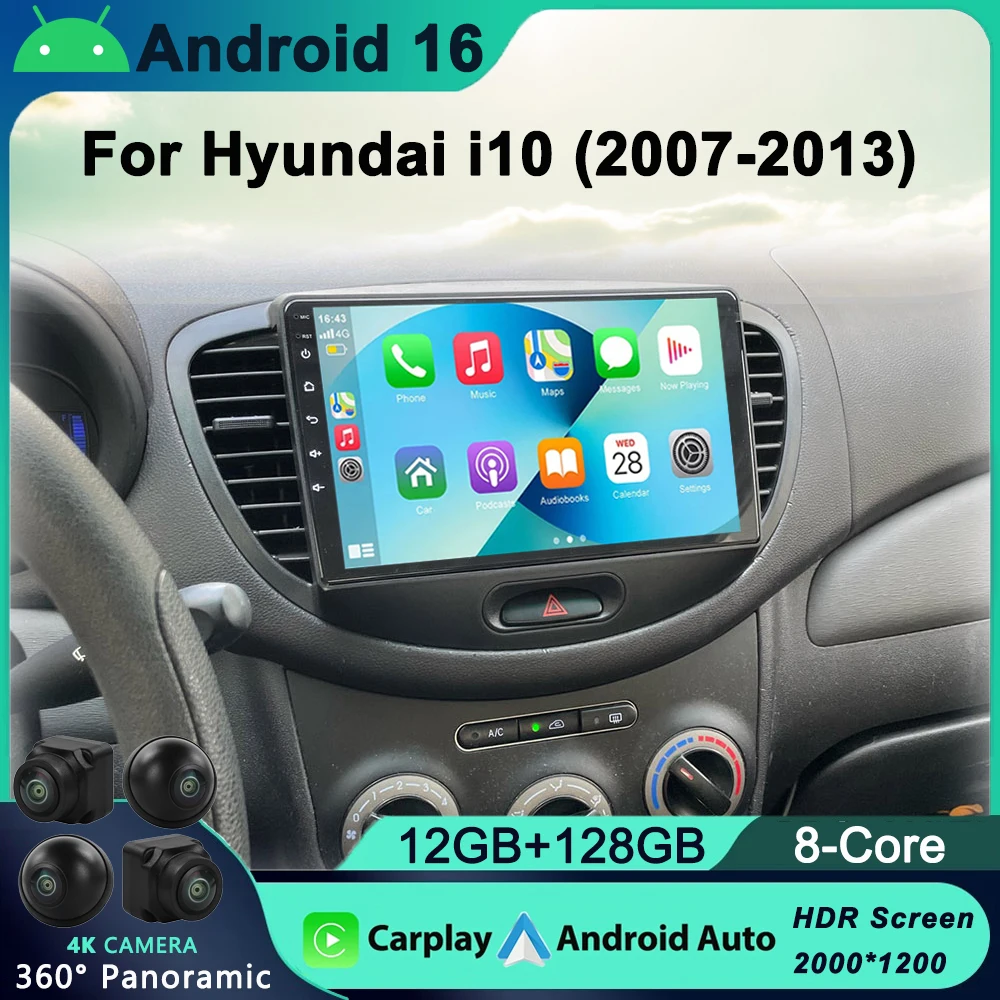 

2 din Android 16 Radio For Hyundai Grand i10 2008-2012 Carplay Car Multimedia Player GPS autoradio Bluetooth Android Auto