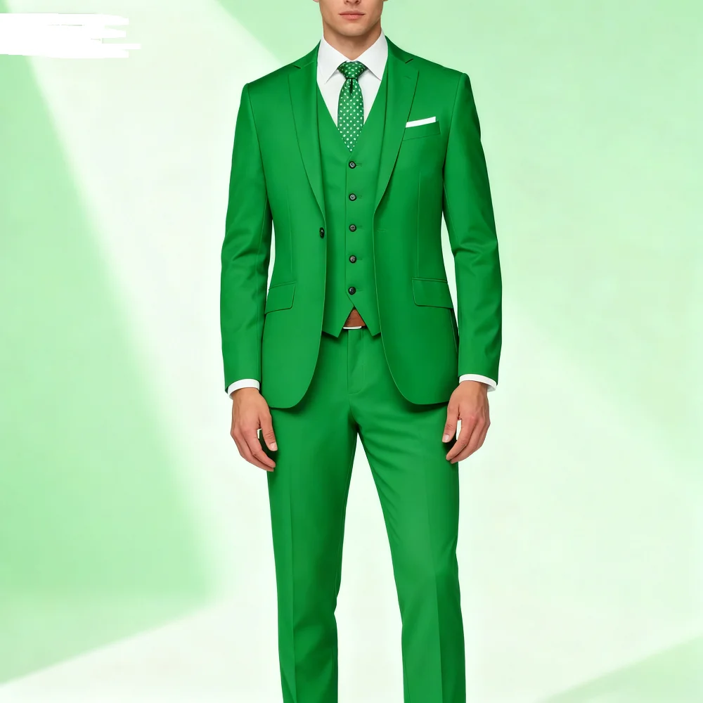 Men's Formal Wedding Ternos High-End Slim Fit 3-Piece Business Casual Suit for Dance Party Smok