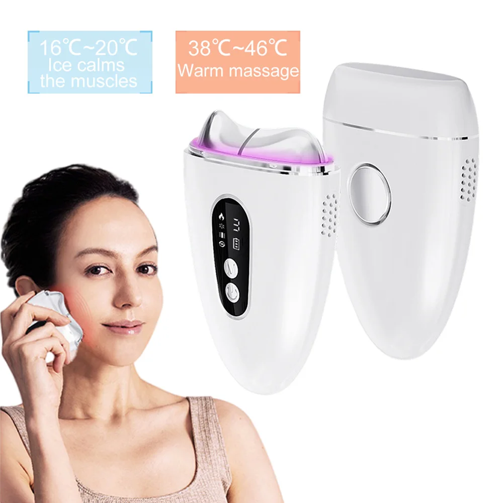 EMS Electric Face Gua Sha Scraping Board 3D Ice Cold Heating Massager Roller Guasha Device Dredging Meridian Lymphatic Drainage