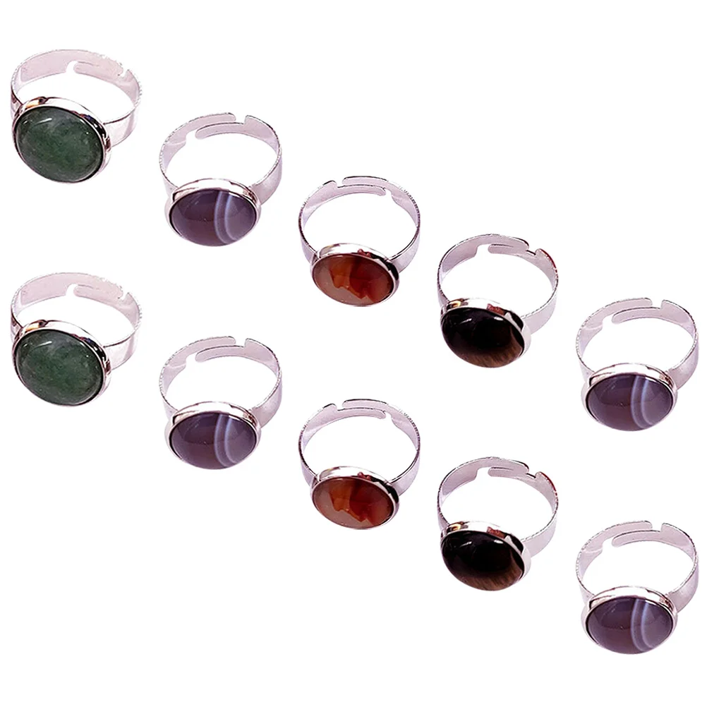 Модное кольцо на палец, 10 шт., женские регулируемые ювелирные изделия, полированные кольца из натурального камня 12 мм, шикарный нежный комплект круглых колец
