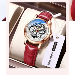 2024 New Women Automatic Mechanical Watches Diamond WristWatches Ladies Rose Gold Leather Watch Sport Waterproof Luminous Clock